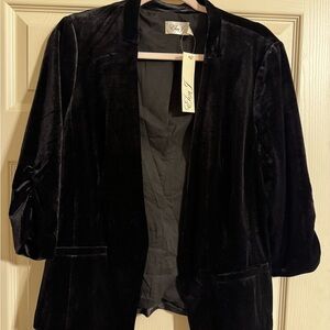 Eliza J Black Velvet Open Front Blazer Jacket